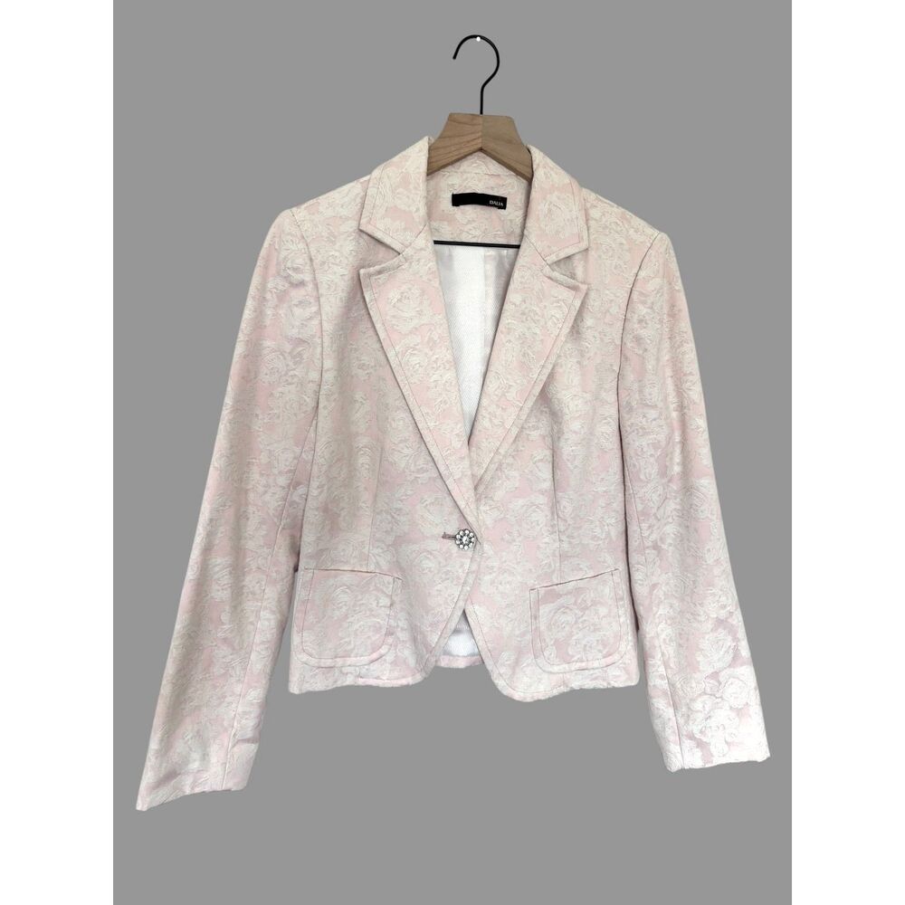 Dalia Vintage Light Pink Floral Lace Embossed Blazer Luxury Office Size 12